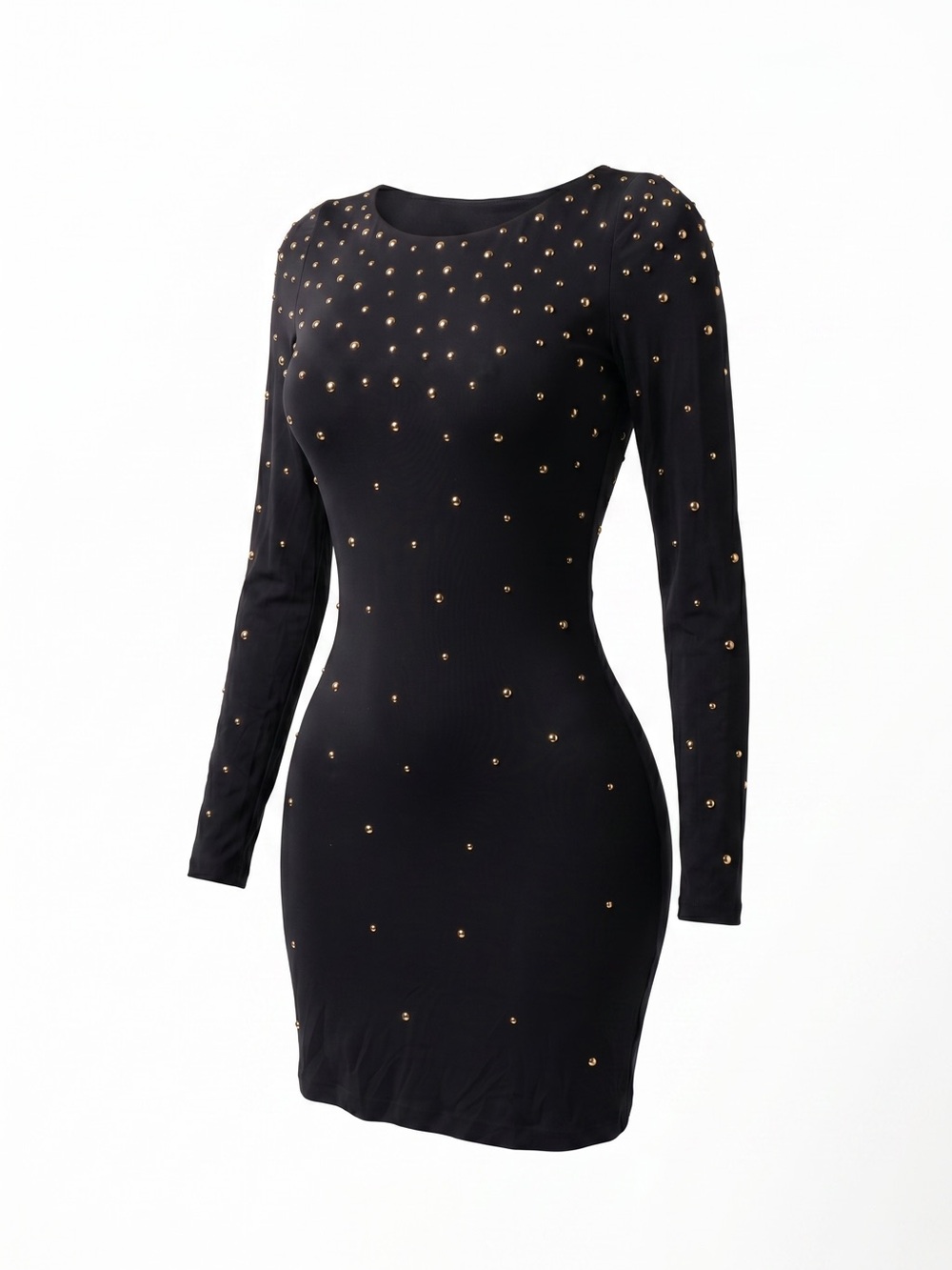 Halston Heritage Black Gold Studded Long Sleeve Mini Dress - Size 6 - Picture 5 of 11
